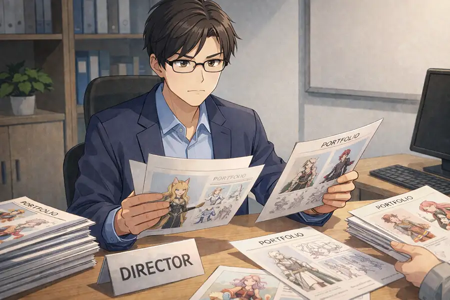 応募書類を確認中